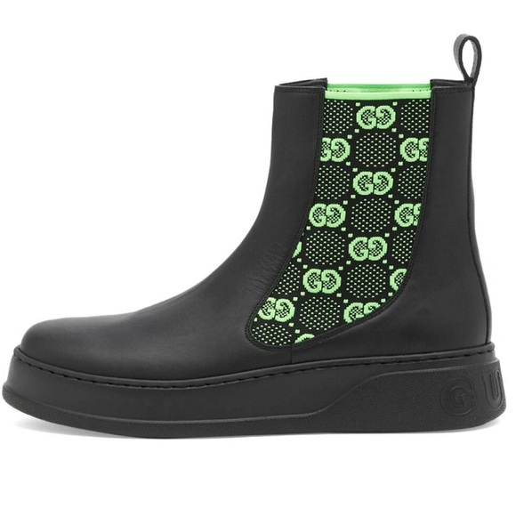 🔥MEN’S GUCCI CHELSEA GG LEATHER BOOT🔥 US Size 9.5🔥BLACK AND GREEN - Picture 1 of 12